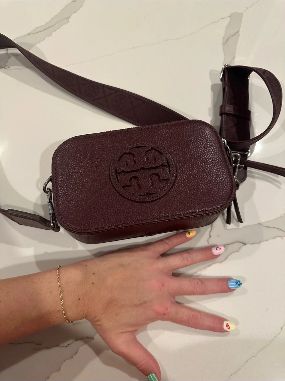 Tory Burch Pebbled Leather Crossbody in Deep Burgundy
